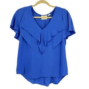 Maeve By Anthropologie Blue Ruffle Front Top Size 2